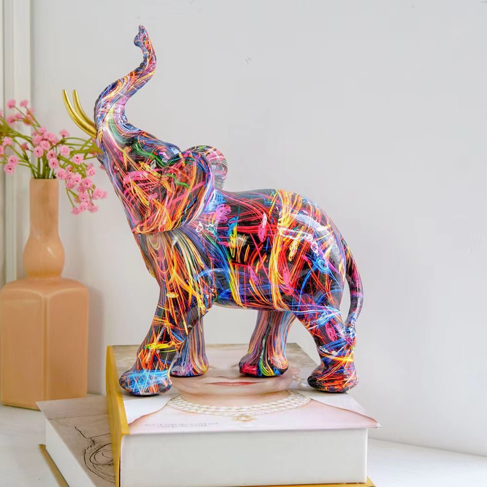Hom & Ember – Vibrant Resin Elephant Sculpture for Artistic Elegance - Hom & Ember