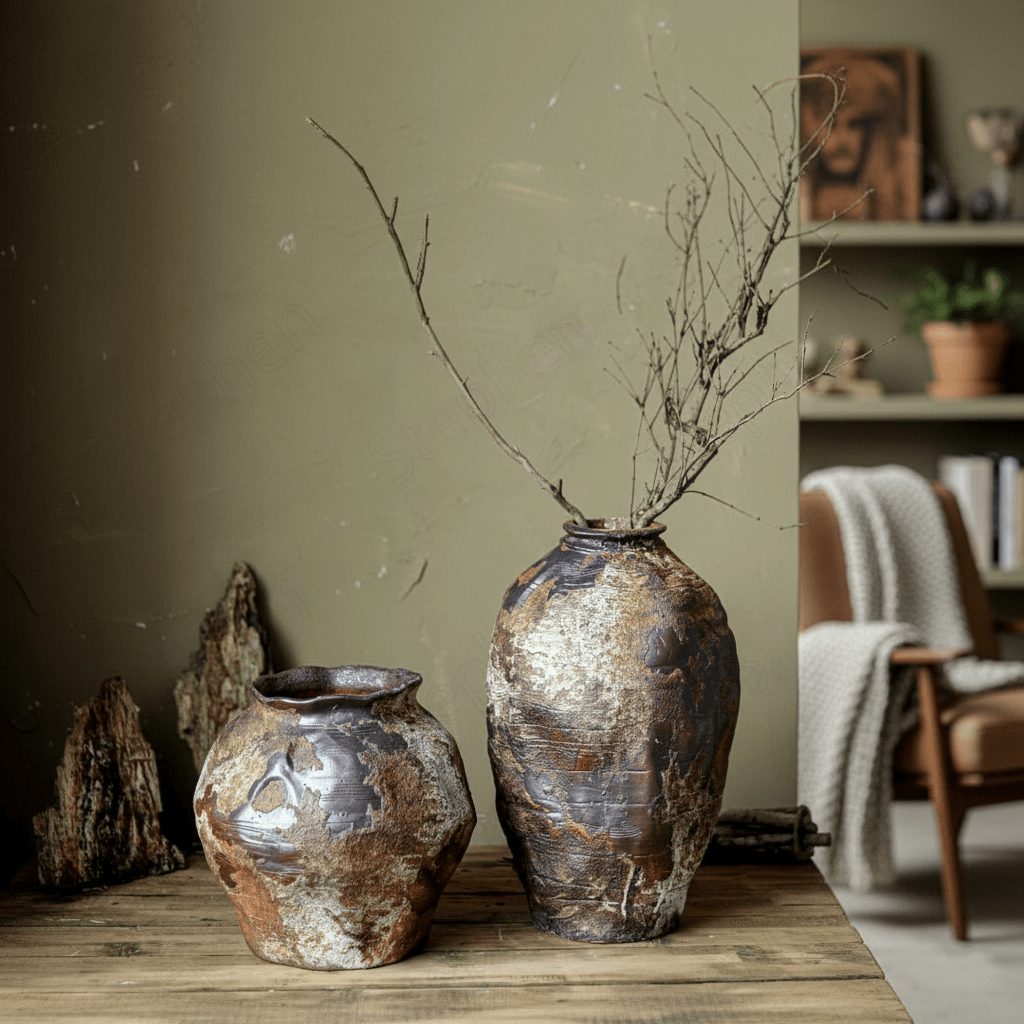 Hom & Ember – Vintage Ceramic Vase 20 cm for Minimalist Modern Design - Hom & Ember