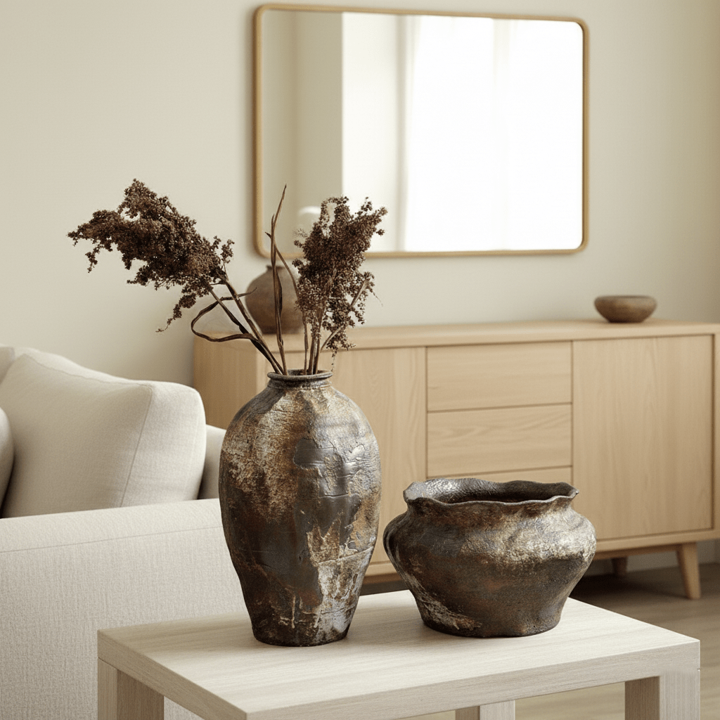 Hom & Ember – Vintage Ceramic Vase 20 cm for Minimalist Modern Design - Hom & Ember