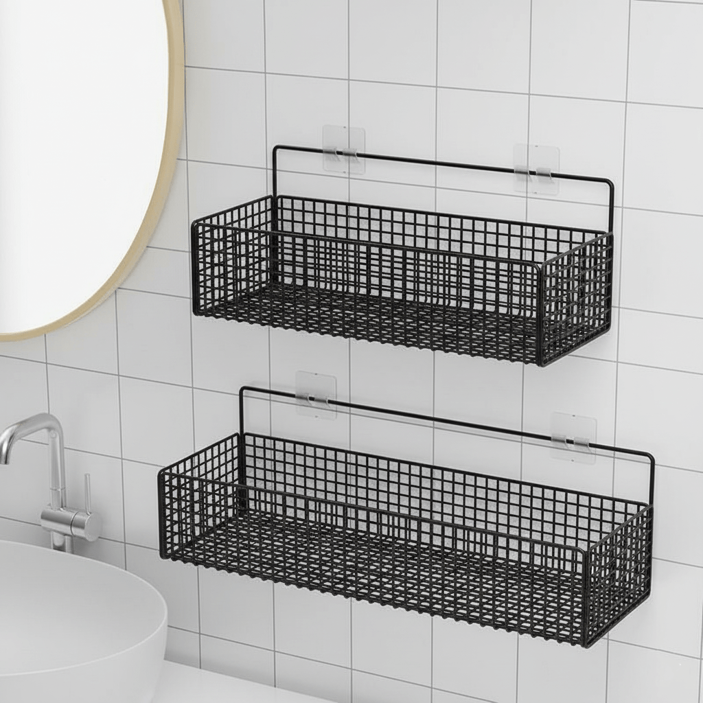 Hom & Ember – Wall - Mounted Bathroom Shelf No - Drill Metal Storage Solution - Hom & Ember
