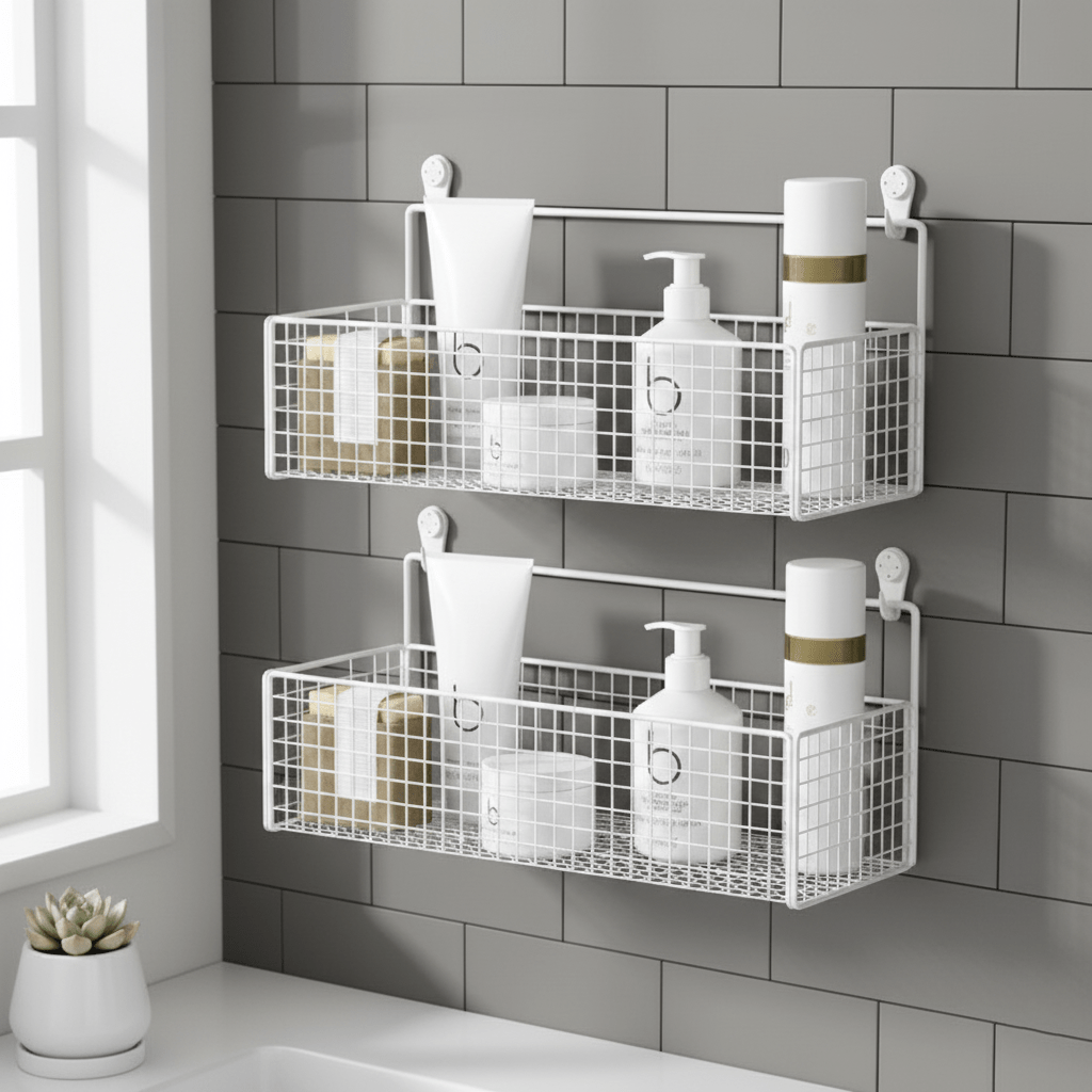 Hom & Ember – Wall - Mounted Bathroom Shelf No - Drill Metal Storage Solution - Hom & Ember