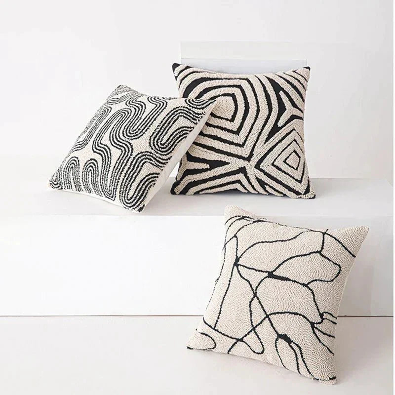 Hom & Ember – Elegant Geometric Tufted Cushion Cover in Timeless Tones for a Serene Ambiance