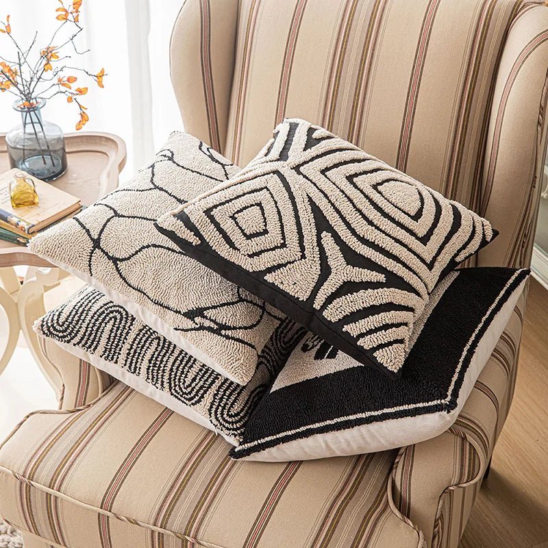 Hom & Ember – Elegant Geometric Tufted Cushion Cover in Timeless Tones for a Serene Ambiance