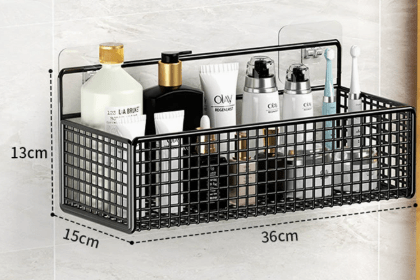 No-Drill Wall-Mounted Bathroom Shelf Metal Wire Storage Basket - Hom & Ember