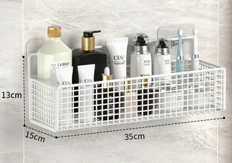 No-Drill Wall-Mounted Bathroom Shelf Metal Wire Storage Basket - Hom & Ember