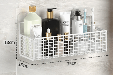 No-Drill Wall-Mounted Bathroom Shelf Metal Wire Storage Basket - Hom & Ember