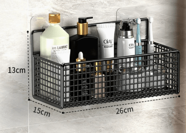 No-Drill Wall-Mounted Bathroom Shelf Metal Wire Storage Basket - Hom & Ember