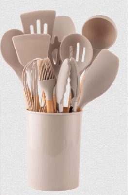 Silicone Kitchen Utensil Set 12-Piece Bamboo Handle Cooking Tools With Holder - Hom & Ember